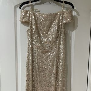 Adrianna Papell Gold Sequin Long Dress Size 6